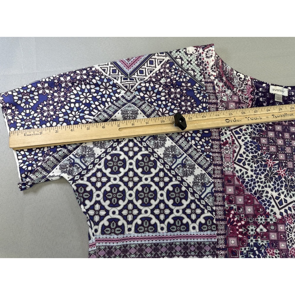 avenue Colorful Paisley Top Womens 22/24 Multicolor All Over Print Short Sleeve - Picture 5 of 8